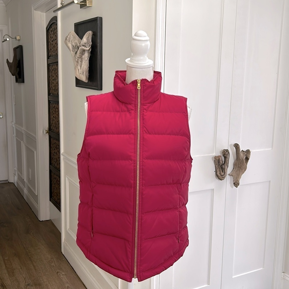 Talbots Duck Down Puffer Vest Burgundy Gold Zip Quilted Mock Neck Women’s M